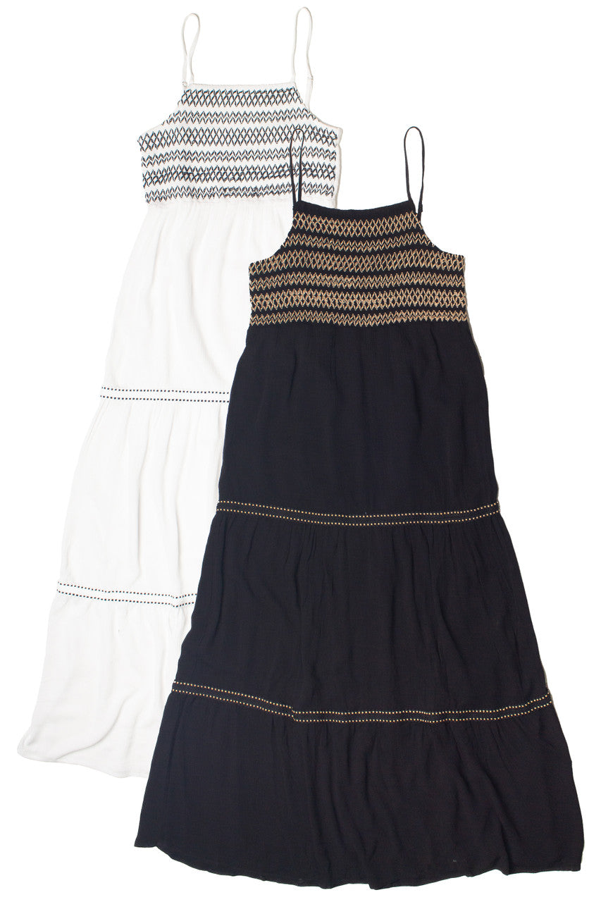 Embroidered Detail Gauze Tiered Maxi Dress