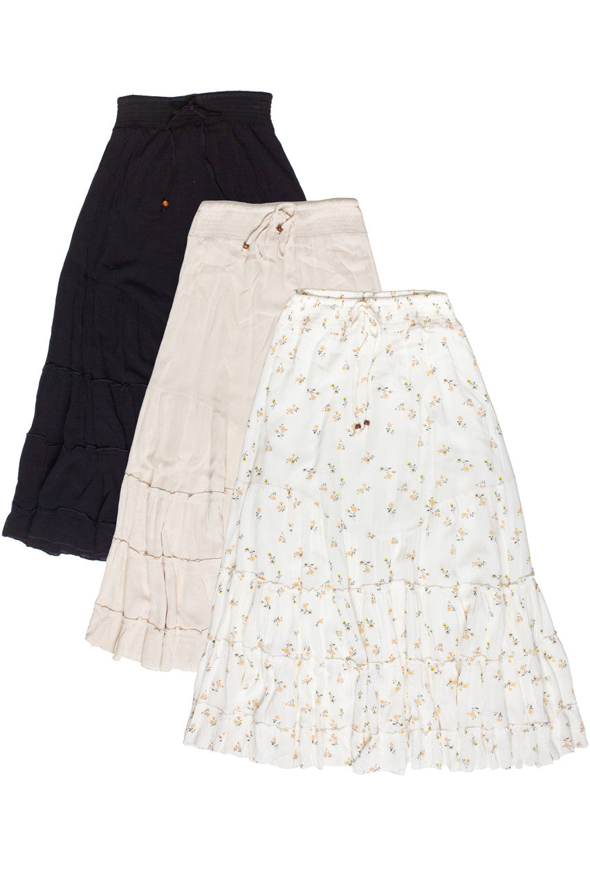 Smocked Waist Ruffle Trim Maxi Skirt