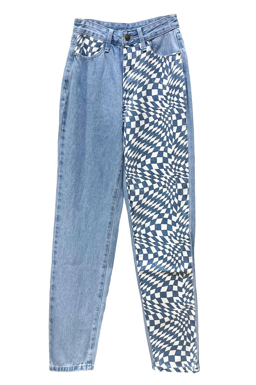 Trippy Checkered Leg Jeans