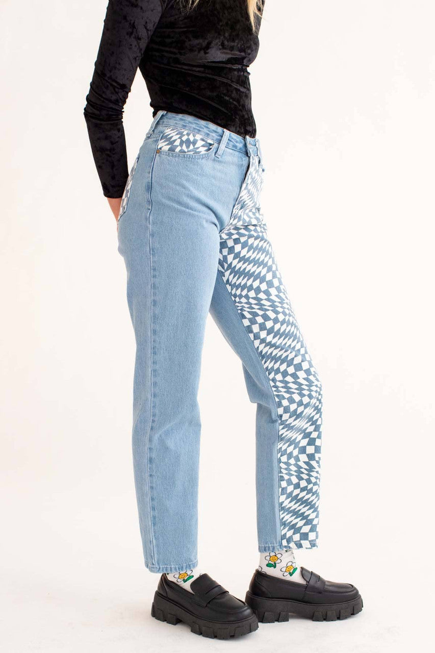 Trippy Checkered Leg Jeans