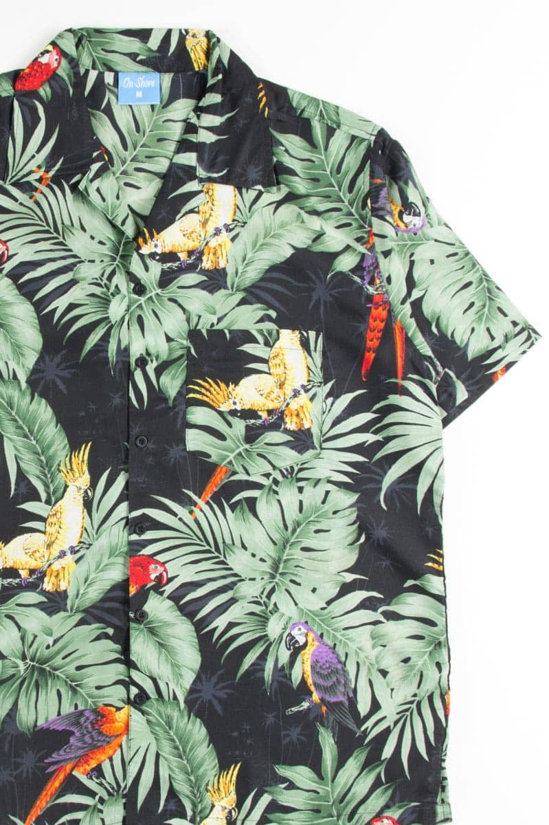 Black Tropical Macaws Hawaiian Shirt