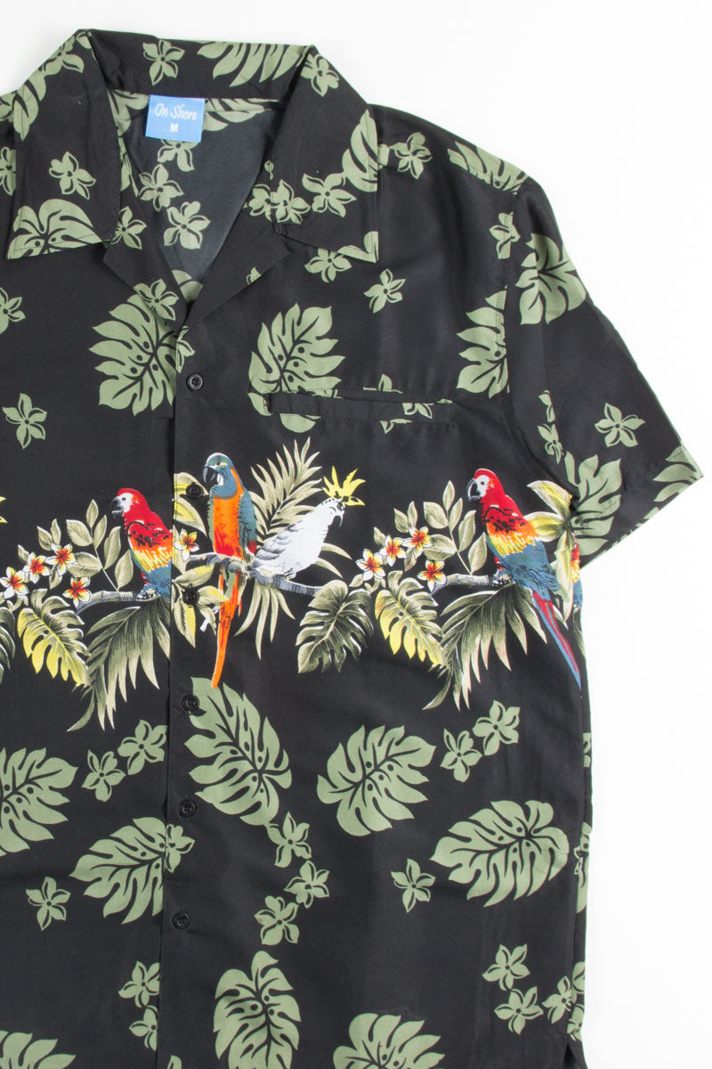 Black Tropical Parrot Hawaiian Shirt