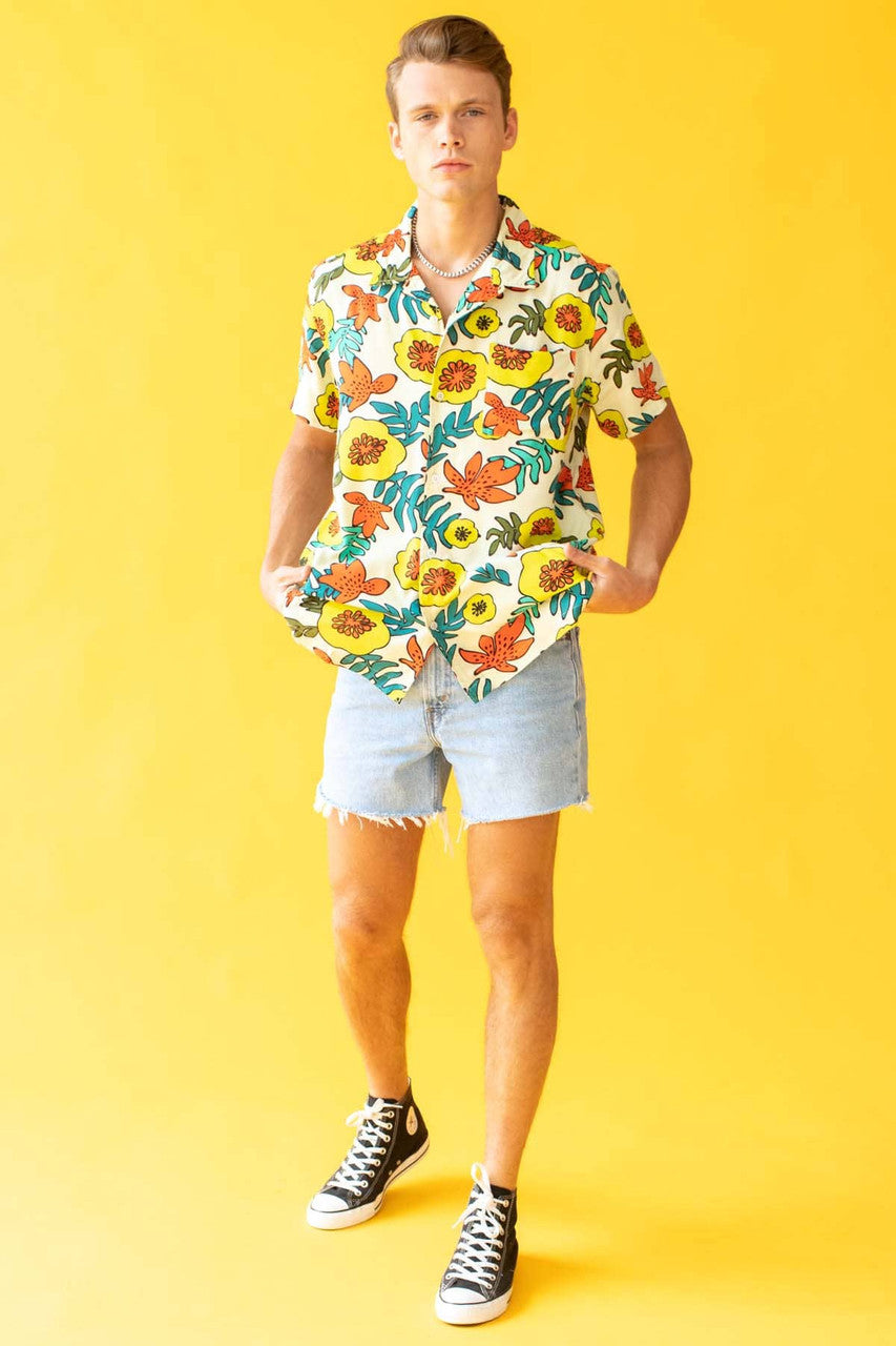 Tropical Yellow Flora Hawaiian Shirt