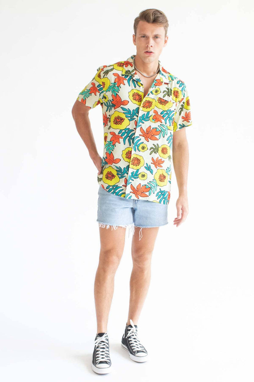 Tropical Yellow Flora Hawaiian Shirt
