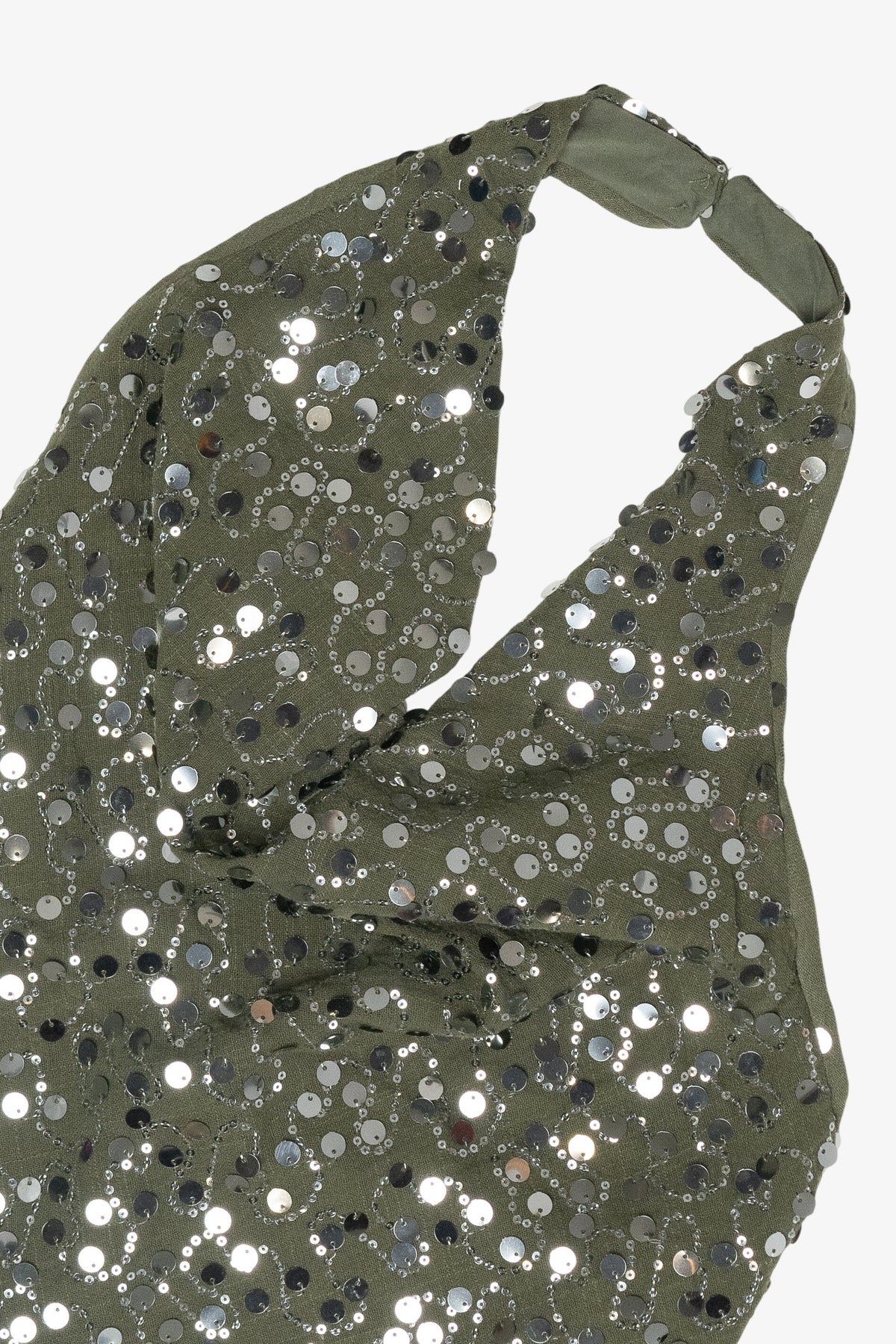 Sequin Halter Cowl Neck