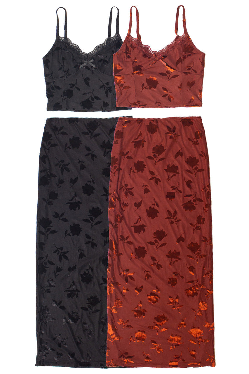 Floral Velvet Burnout Maxi Skirt