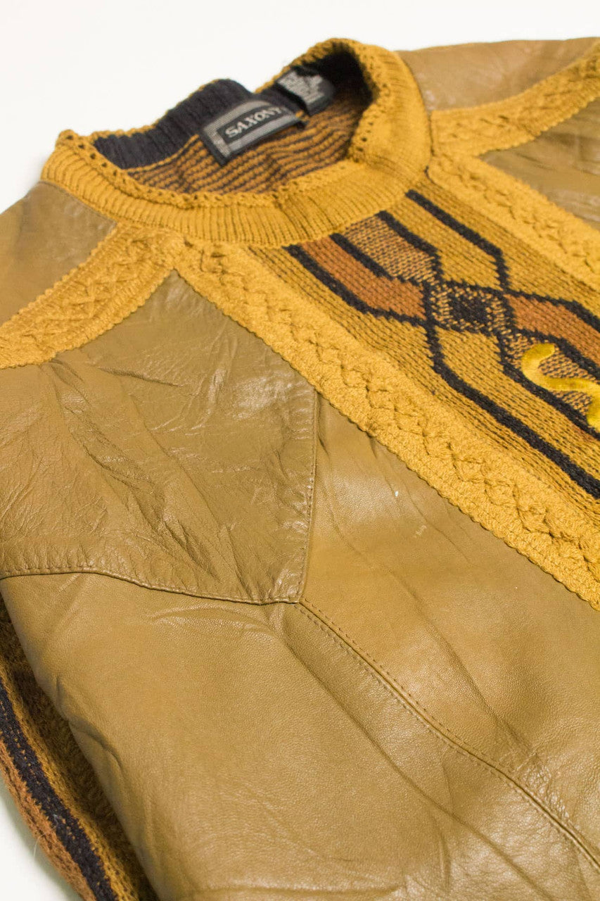 Vintage Leather Mustard 80s Sweater 3609