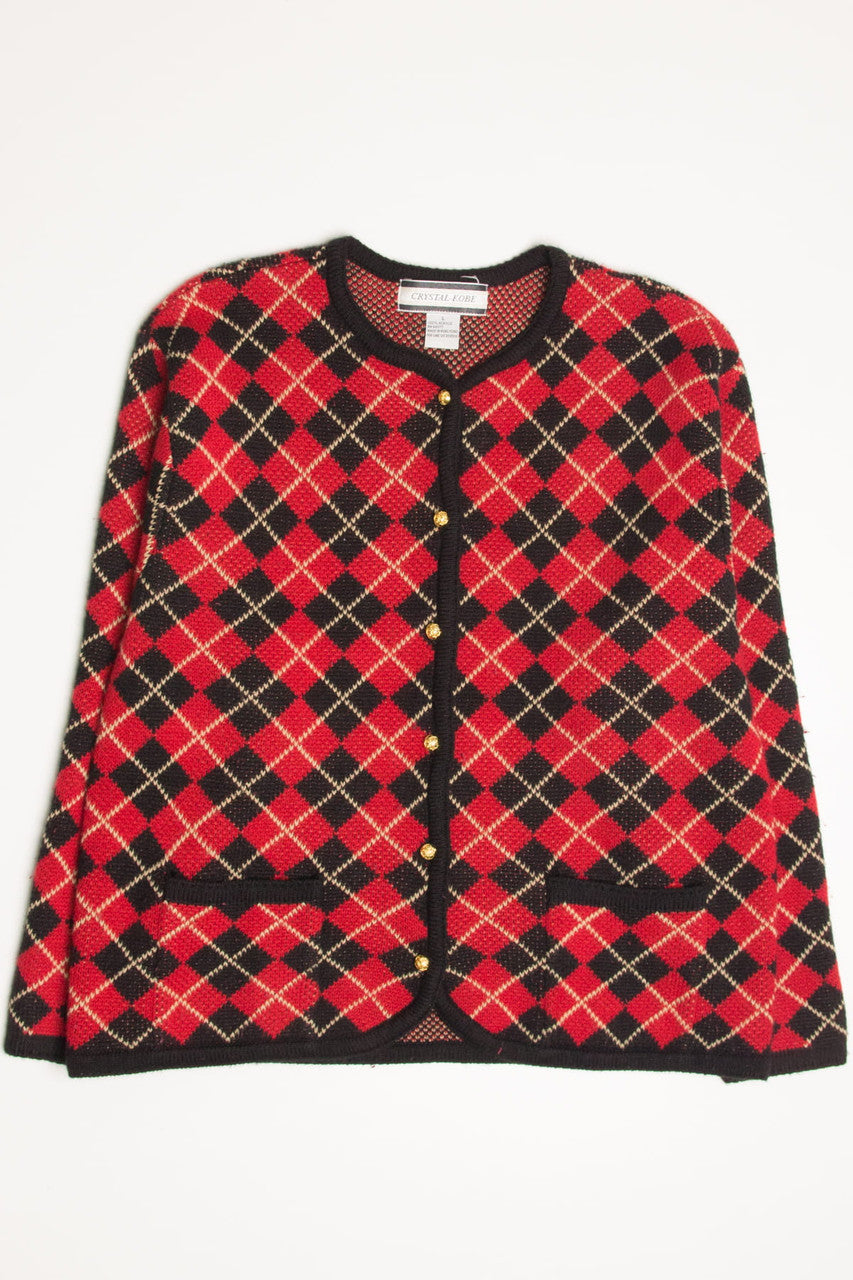Red Argyle Crystal-Kobe 80s Cardigan 3656