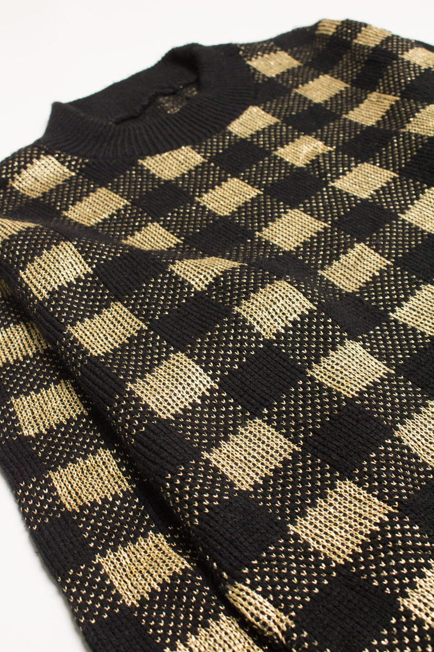 Vintage Gold Gingham 80s Sweater 3696