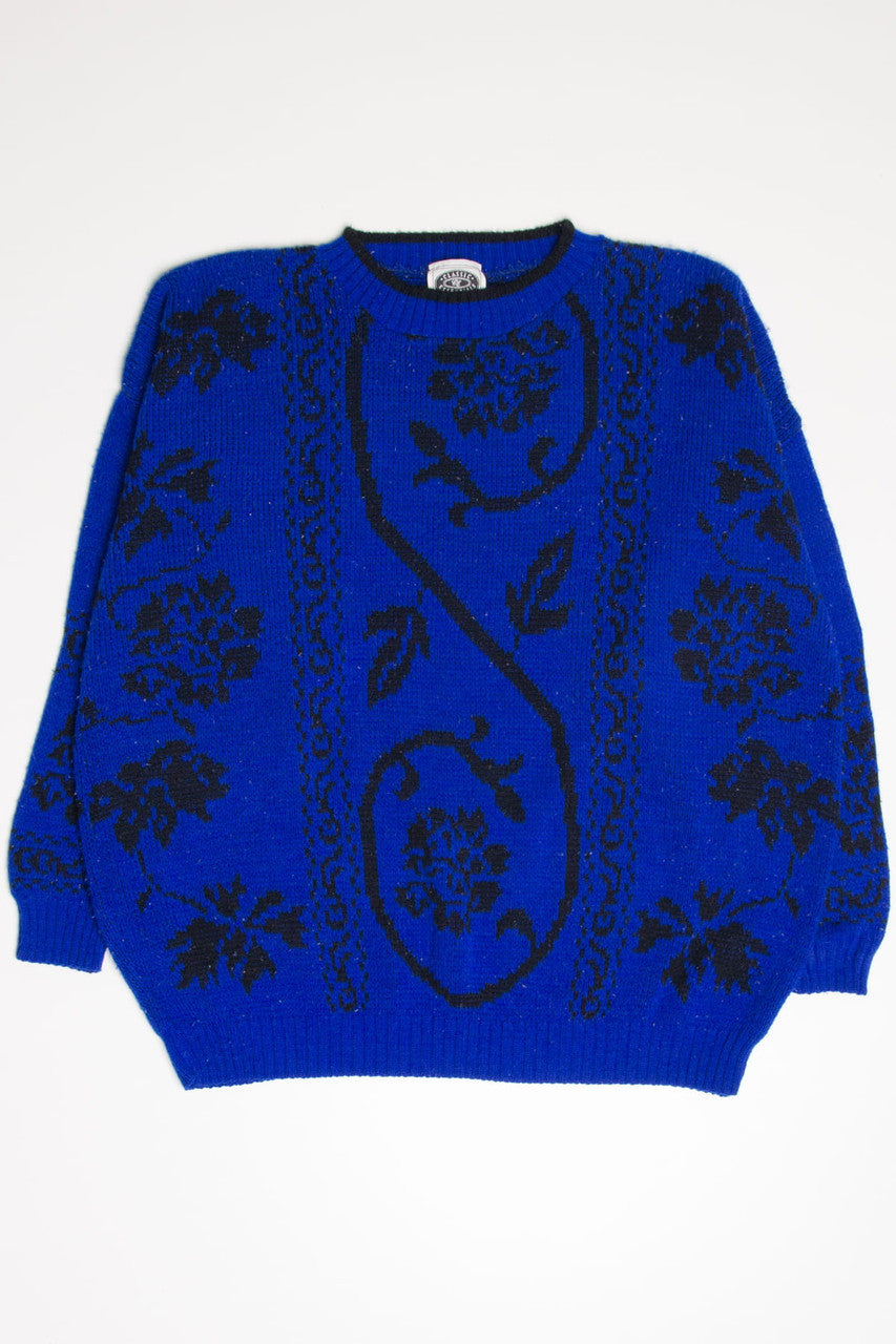 Vintage Royal Blue Floral 80s Sweater 3734