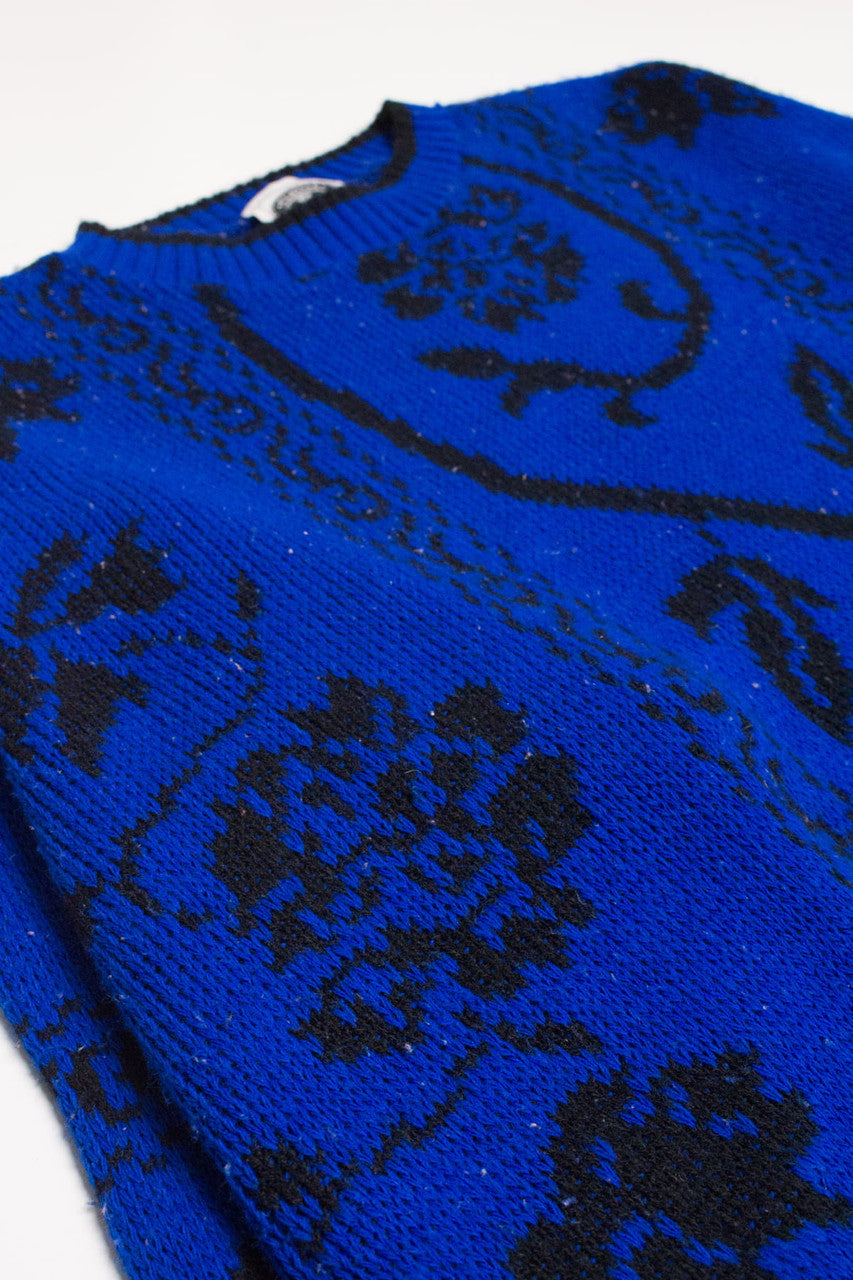 Vintage Royal Blue Floral 80s Sweater 3734