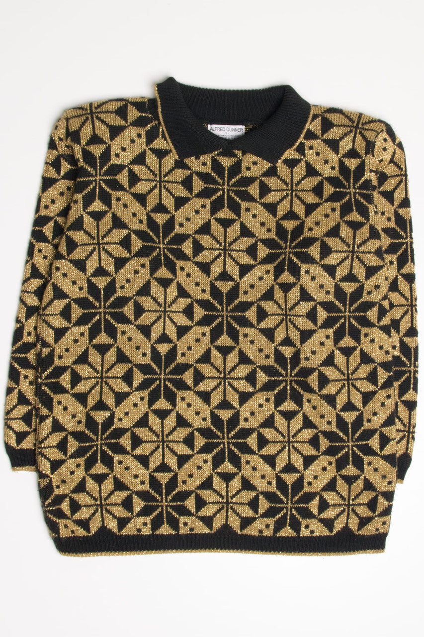 Vintage Gold Snowflakes Polo Sweater 3746
