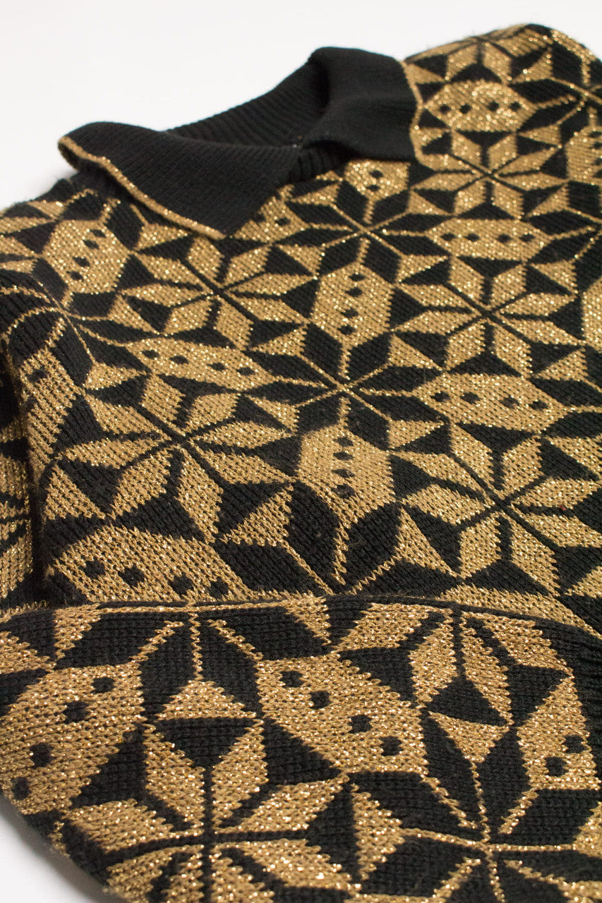 Vintage Gold Snowflakes Polo Sweater 3746