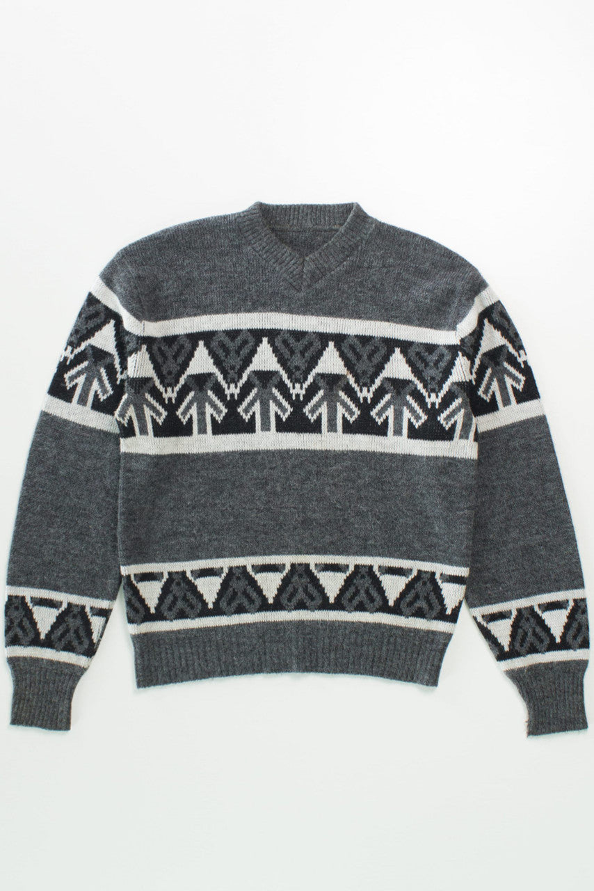 Vintage Patterned 80s Grey Sweater