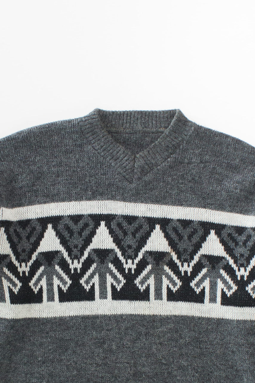 Vintage Patterned 80s Grey Sweater