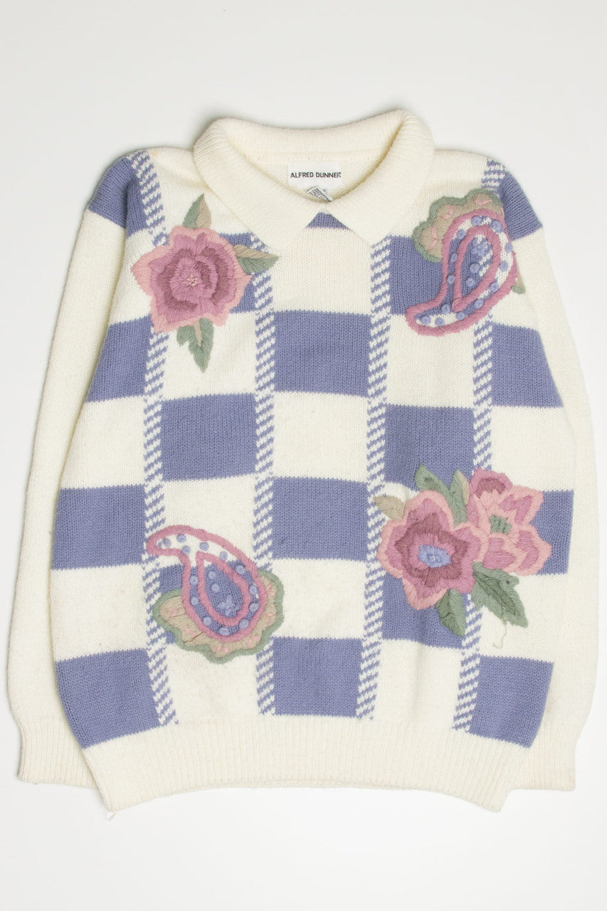 Floral Checkered 80s Sweater