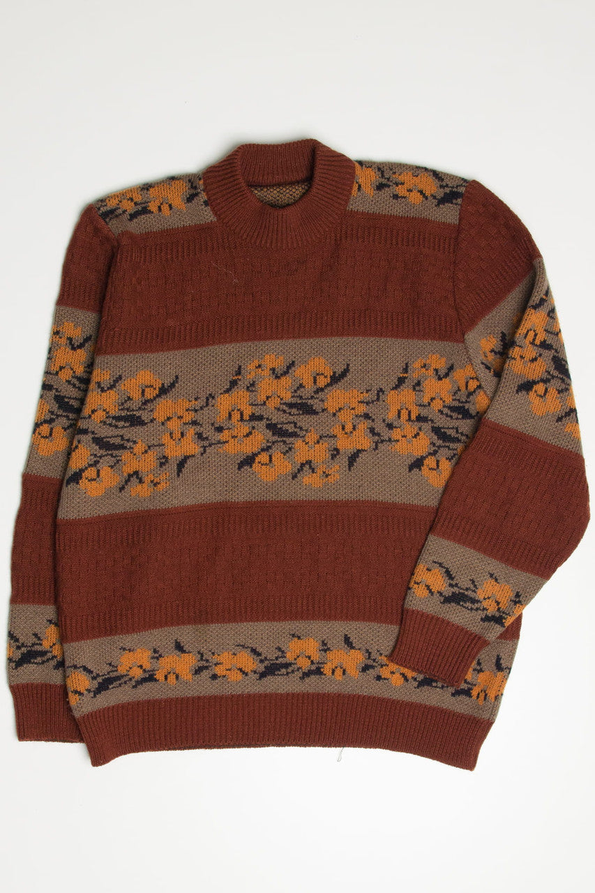 Vintage Pumpkin Floral Daipe 80s Sweater