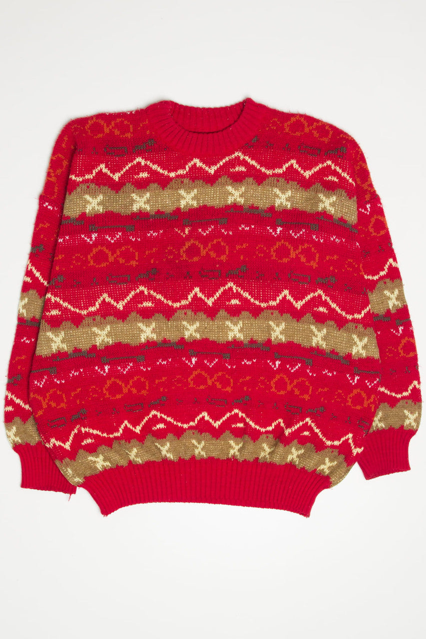 Vintage Red Patterned 80s Sweater