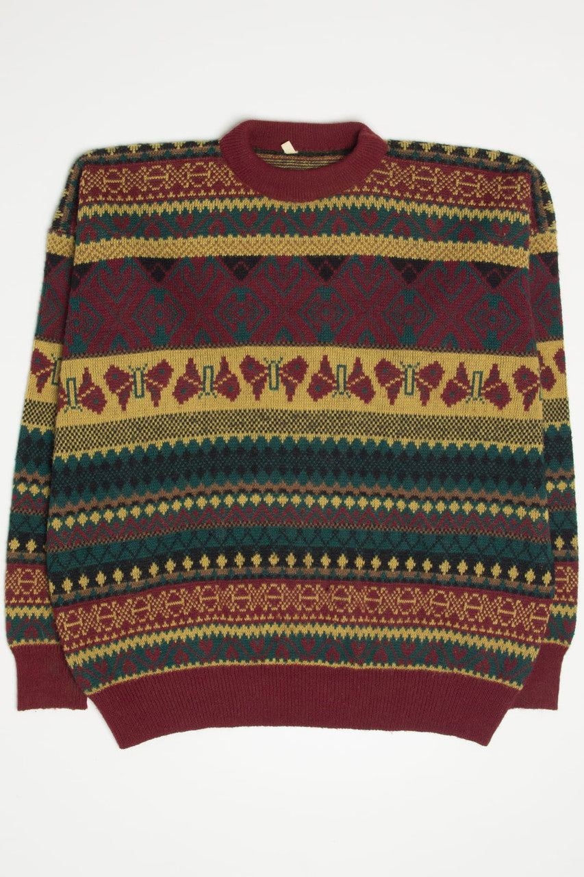 Burgundy & Mustard Butterfly Patterned 80s Sweater