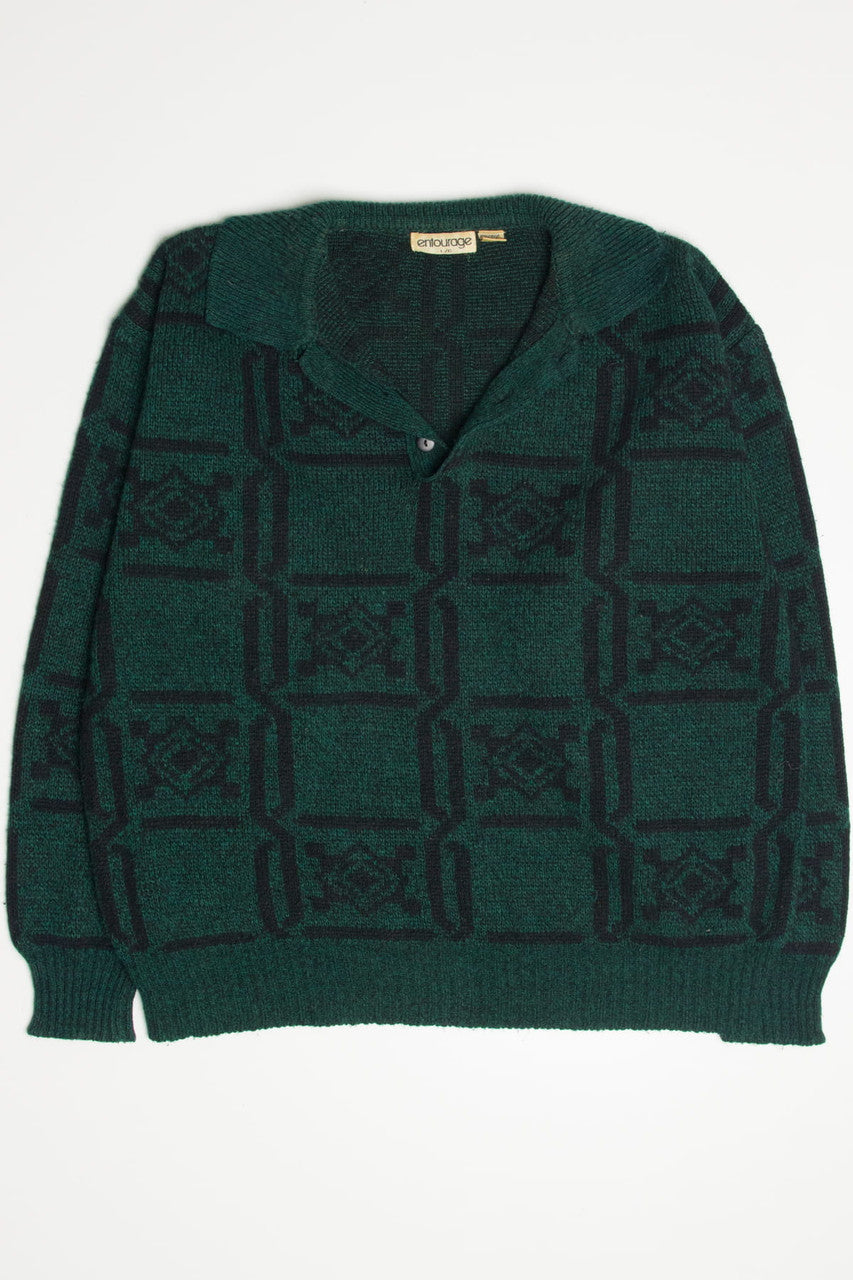 Vintage Green Collared Entourage 80s Sweater