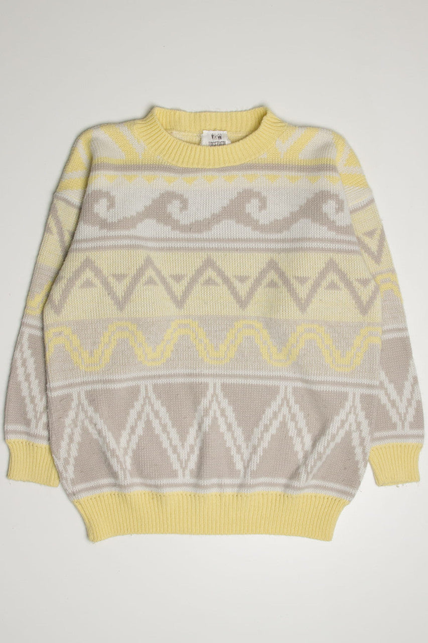 Yellow Wave Pattern Together! 80s Sweater