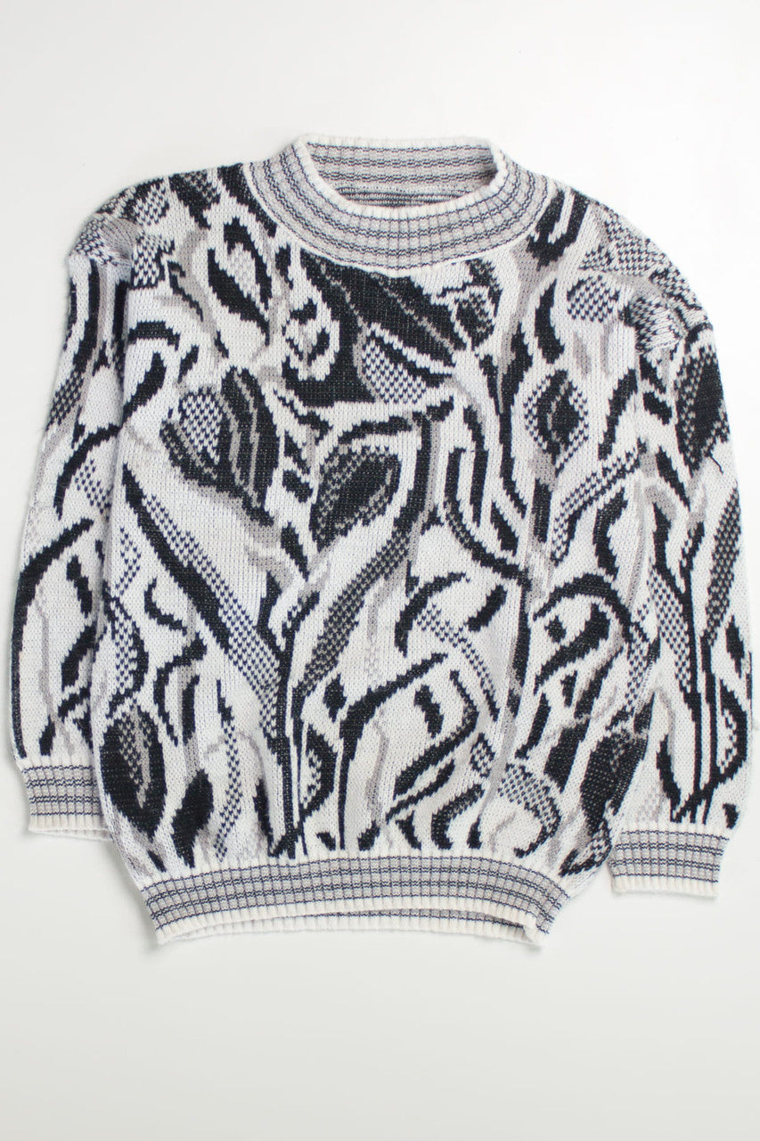 Abstract Floral Mock Neck 80s Sweater