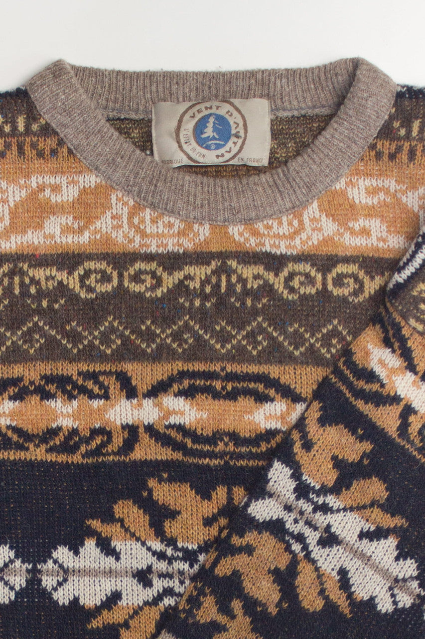 Brown Abstract Pattern 80s Sweater