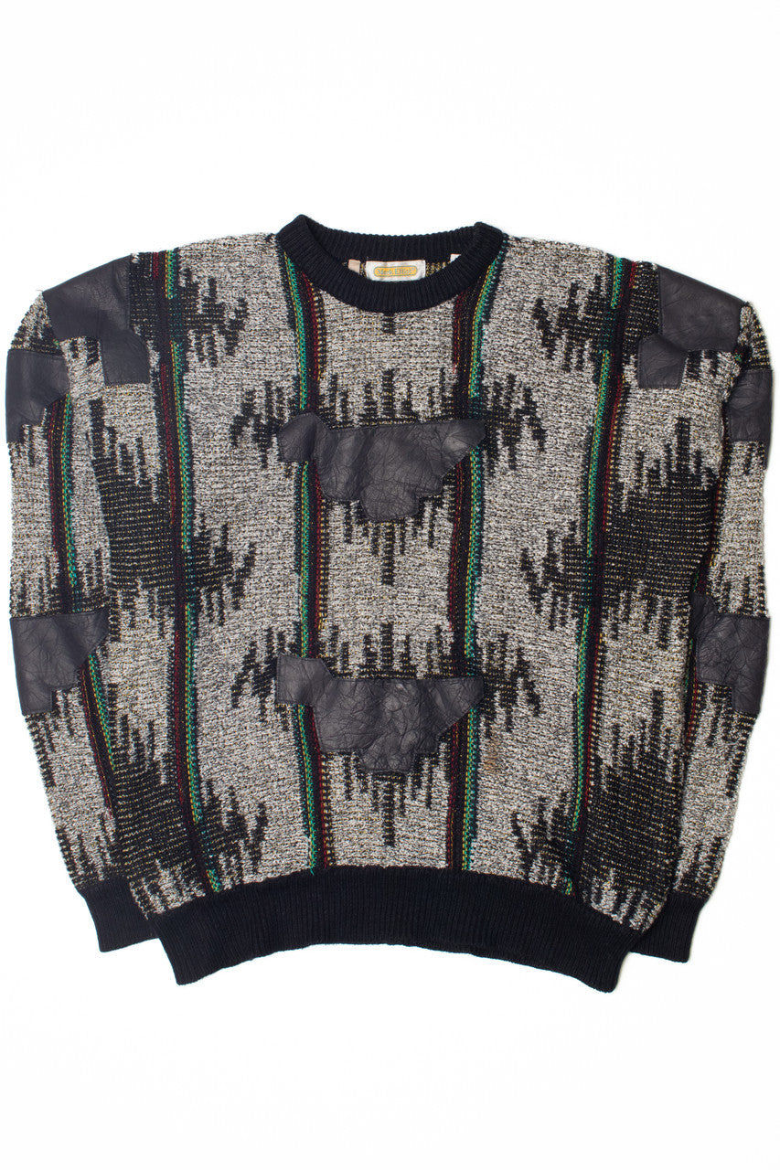 Vintage Genuine Leather Trim Mark Elliot 80s Sweater