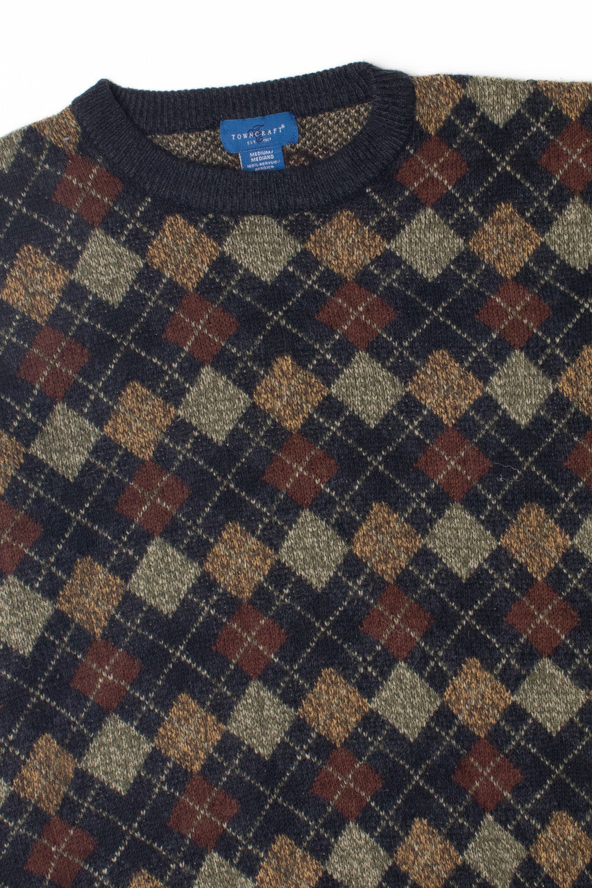 Vintage Argyle Earth Tones 80s Sweater