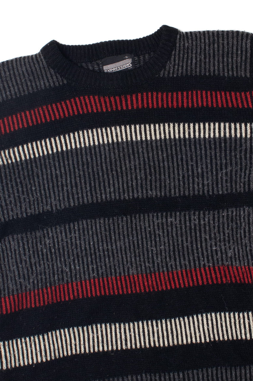 Vintage Red Black And White Striped 80s Sweater