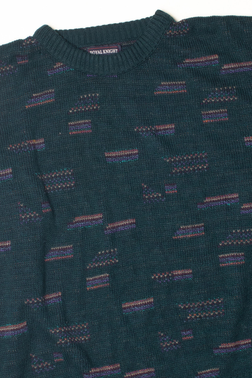 Vintage Dark Green Pixel Block 80s Sweater