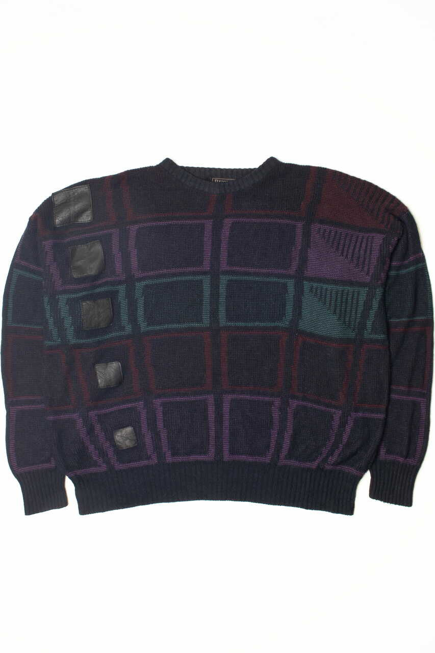 Vintage Leather Square Trim Bugle Boy 80s Sweater