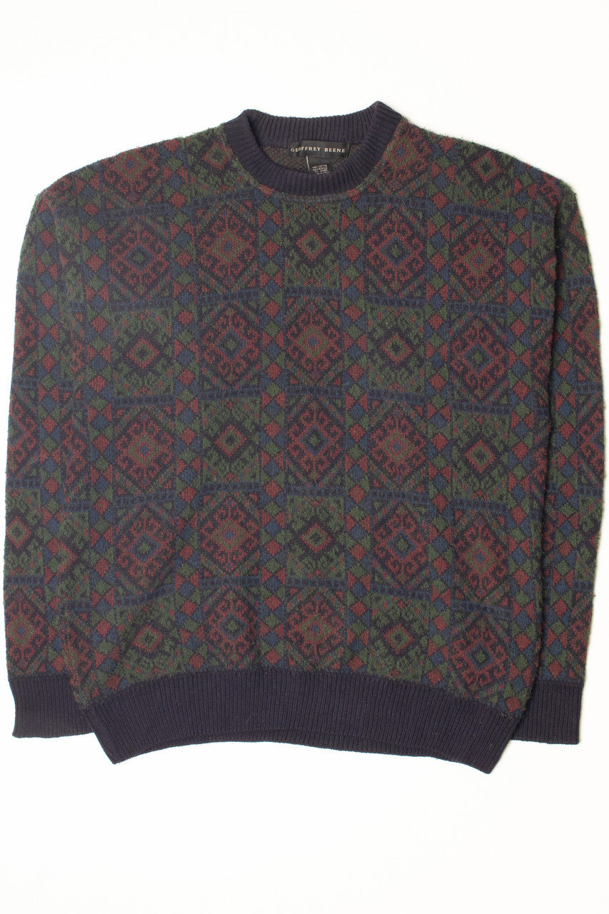 Vintage Green Patterned 80s Sweater 4198