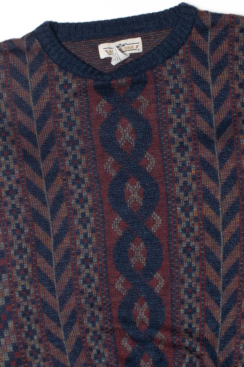 Vintage Navy And Maroon Vertical Pattern 80s Sweater