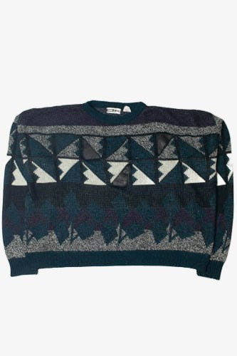 Vintage 80s Sweater With Leather Detail 4206