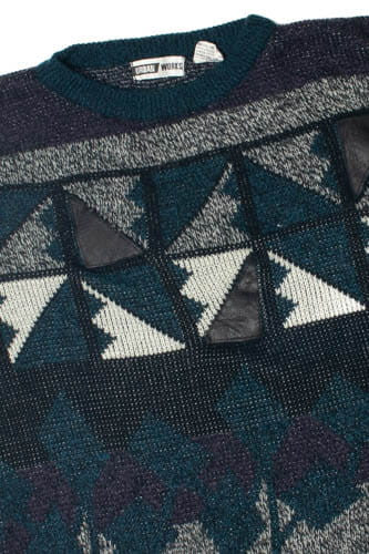 Vintage 80s Sweater With Leather Detail 4206