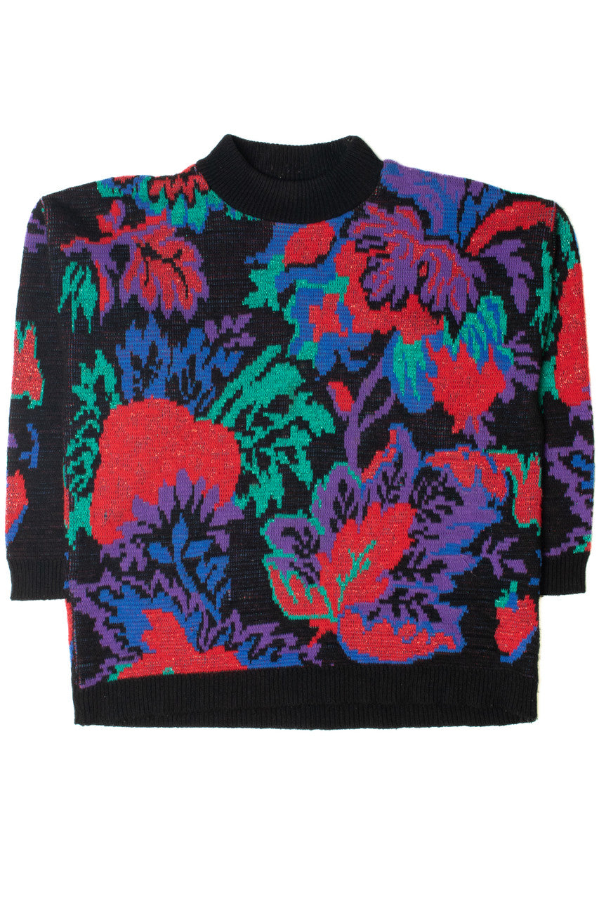 Vintage Shimmer Knit Floral 80s Sweater