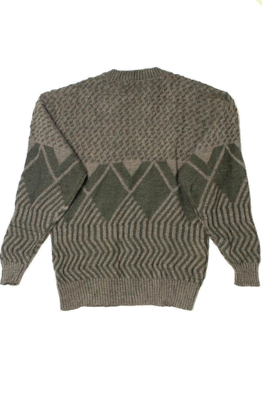 Vintage Leather & Suede Triangle Applique 80s Sweater