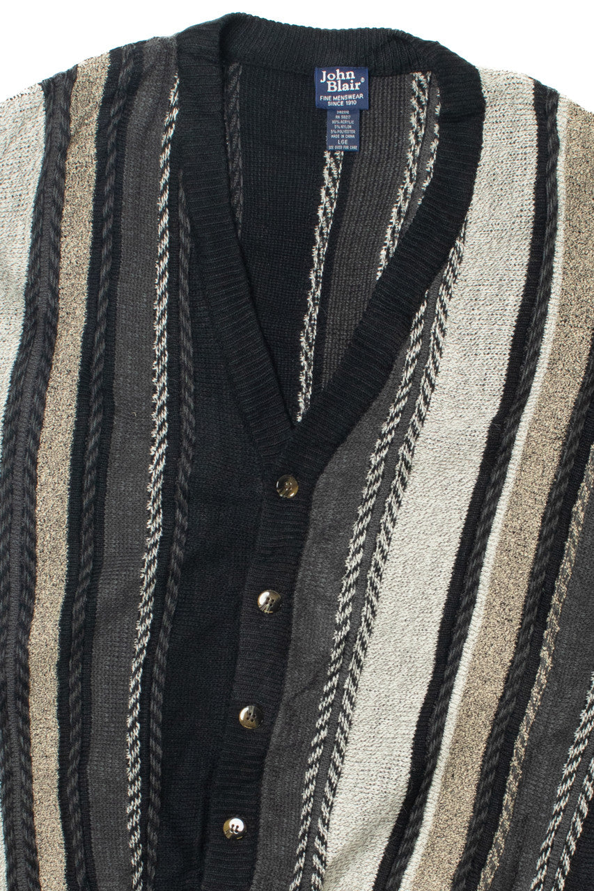Vintage Neutral Striped John Blair 80s Cardigan Sweater