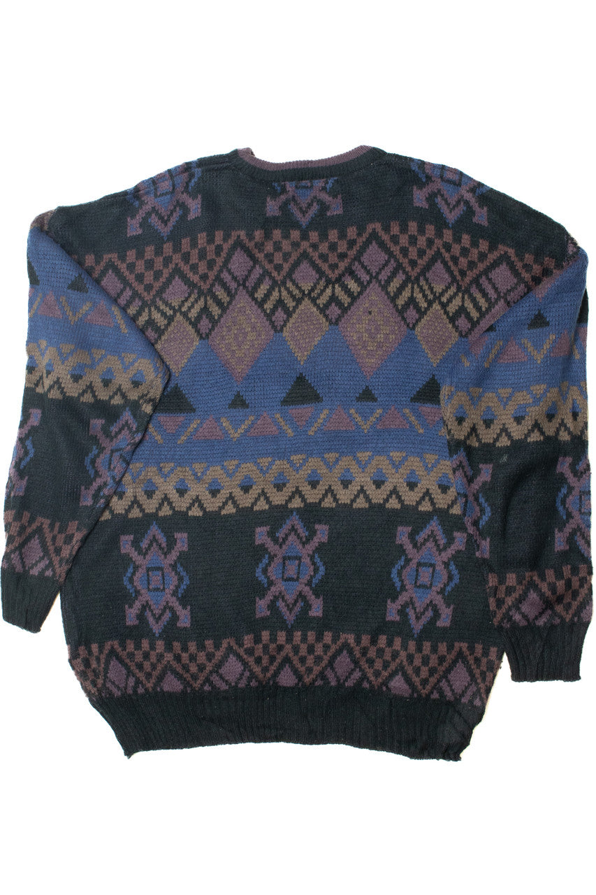 Vintage Purple Geometric Leather Applique 80s Sweater