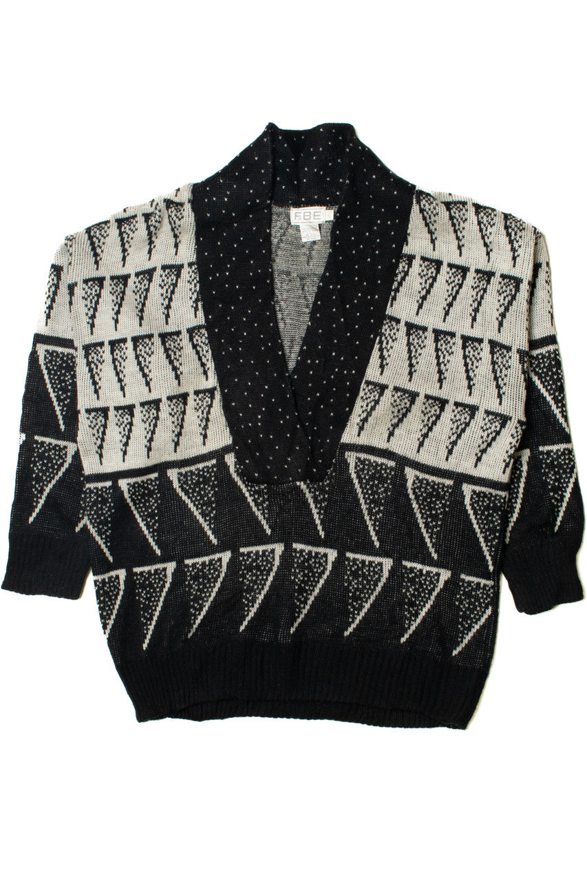 Vintage Pizza Triangle V-Neck 80s Sweater