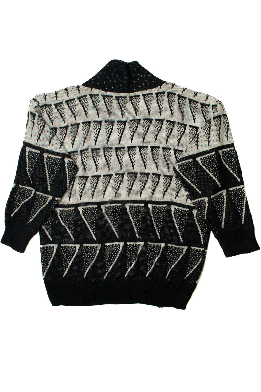 Vintage Pizza Triangle V-Neck 80s Sweater