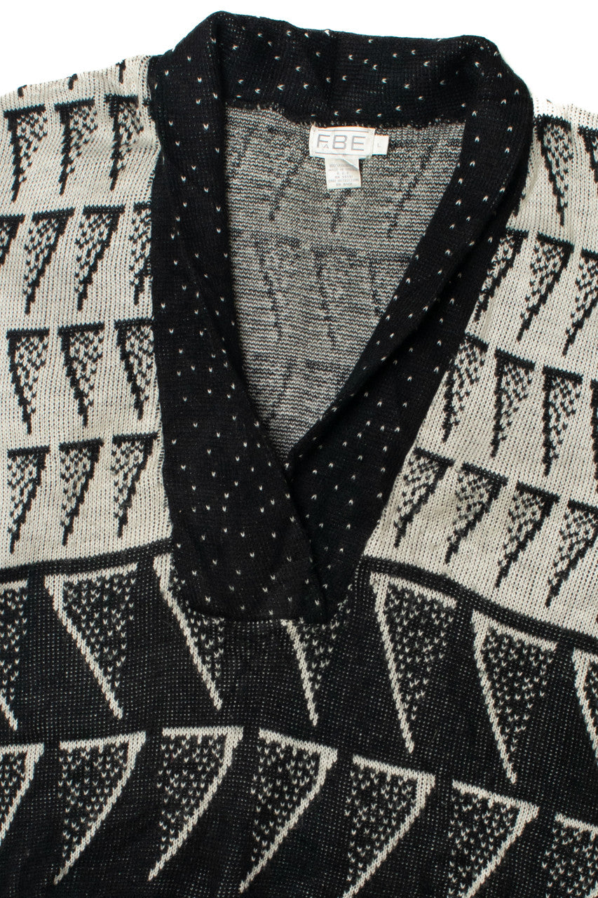 Vintage Pizza Triangle V-Neck 80s Sweater