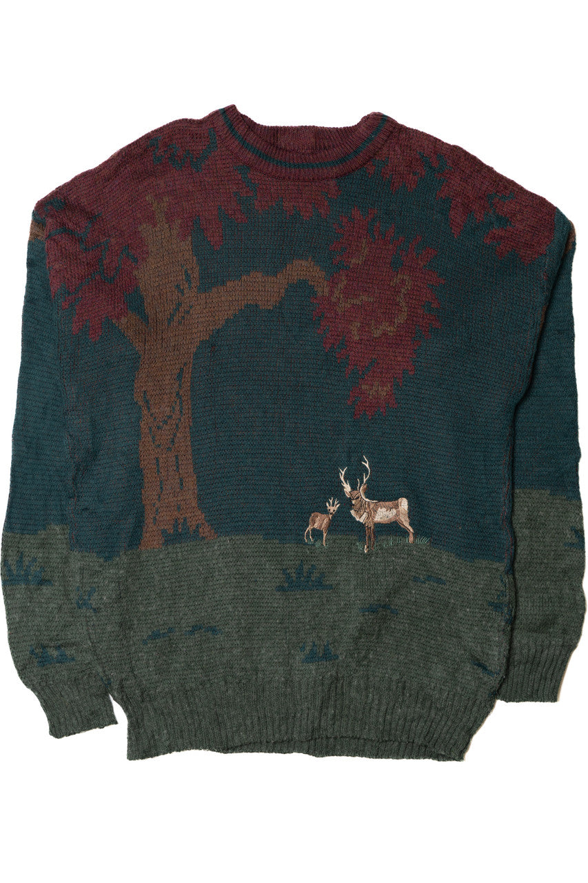 Vintage Embroidered Deer Woodland 80s Sweater