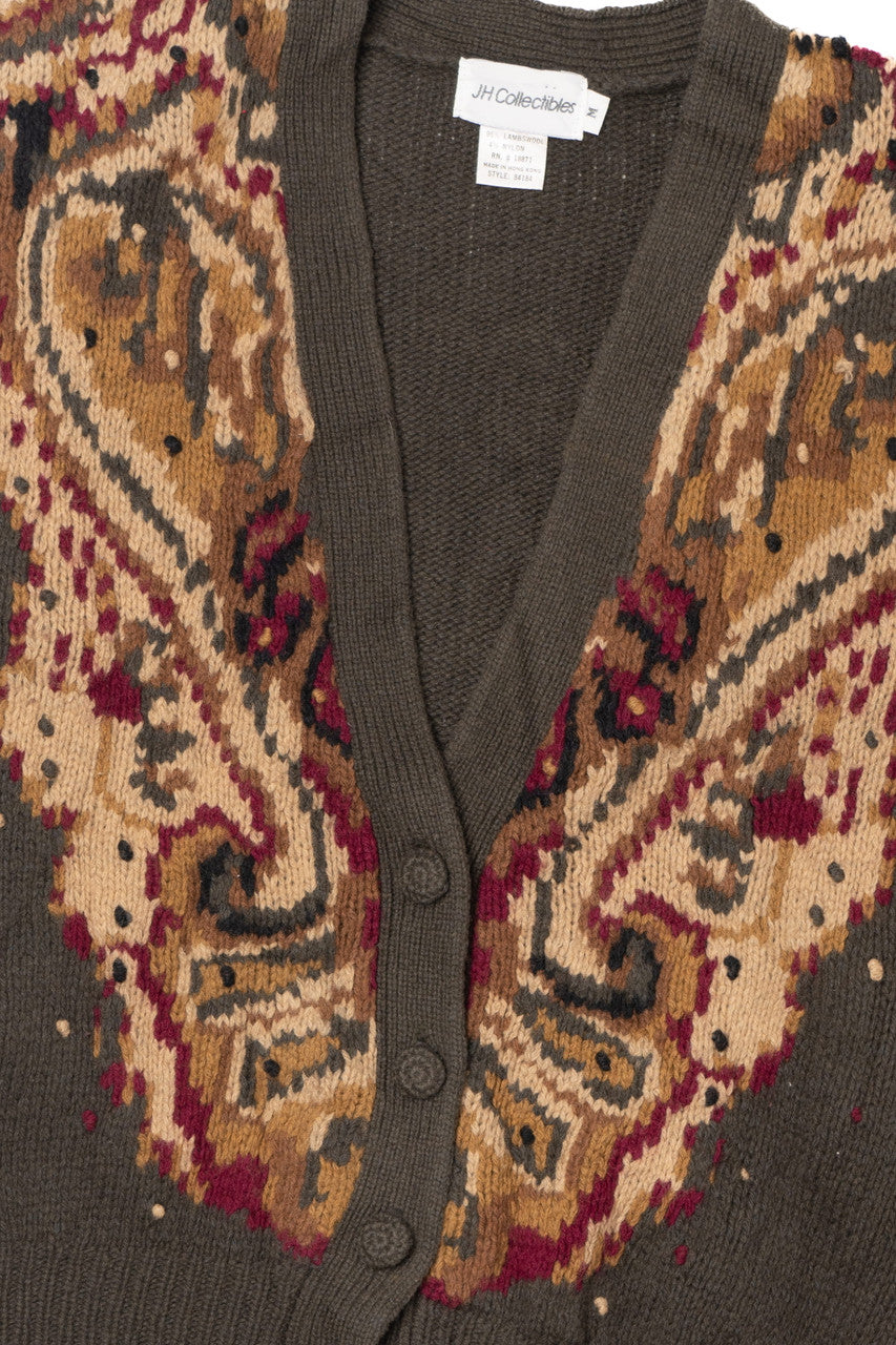 Vintage Paisley JH Collectibles 80s Cardigan Sweater