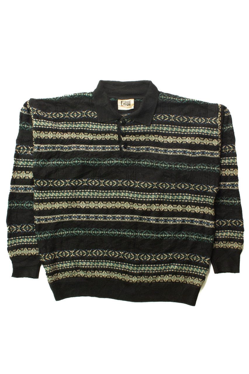 Vintage Fine Line Polo Collar 80s Sweater 4381