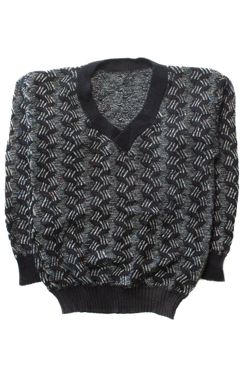 Vintage Black V Neck 80s Sweater 4396