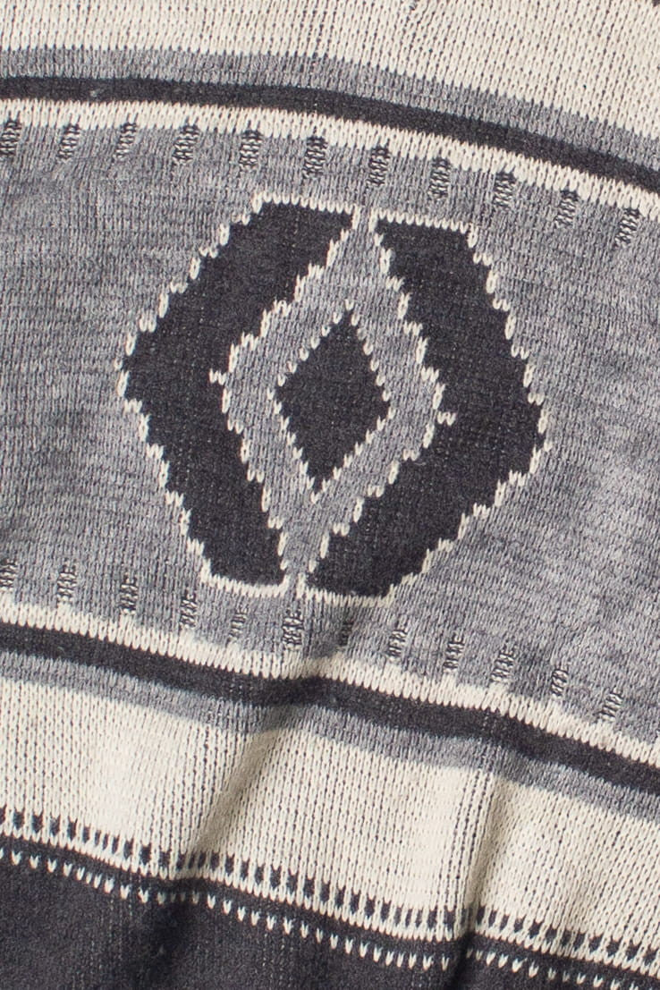 Vintage Gray Geometric Striped V Neck 80s Sweater