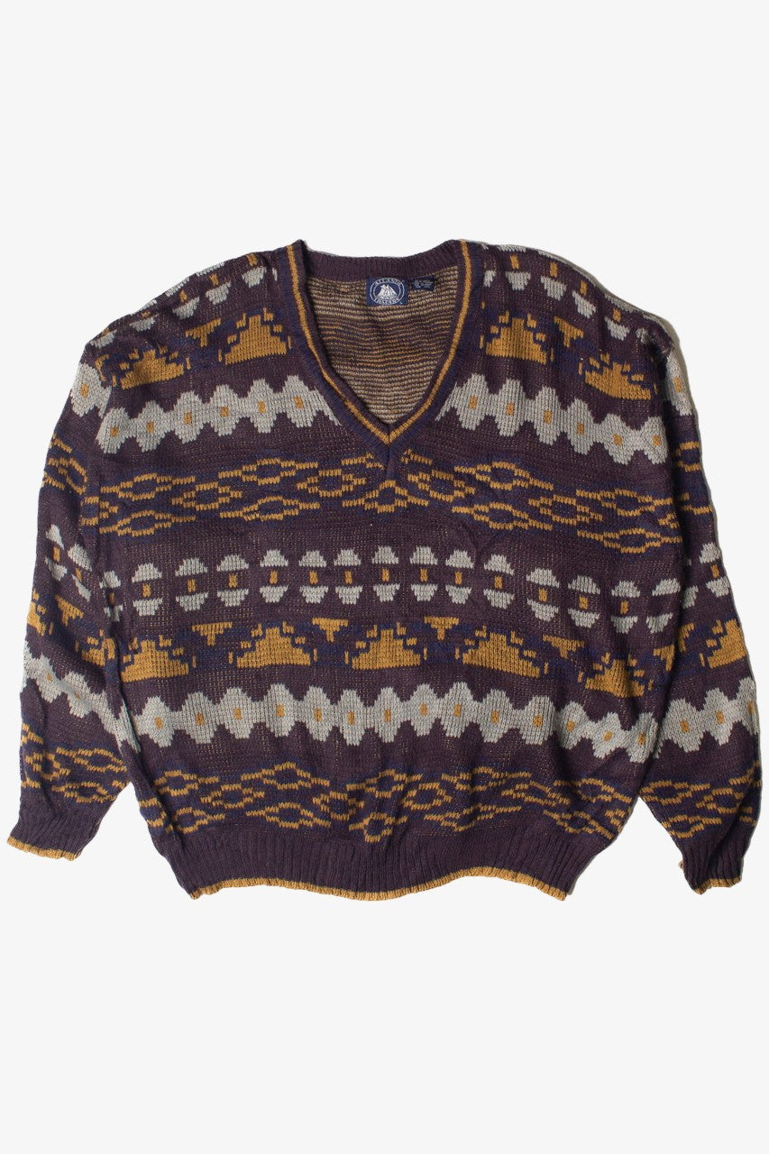 Vintage Atlantic Traders Geometric Pattern V Neck 80s Sweater