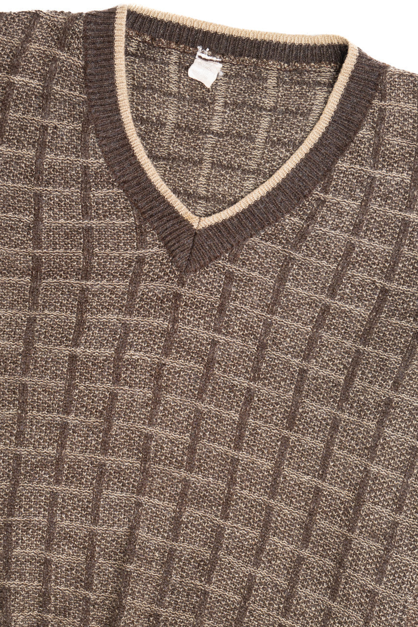 Vintage Small Grid V-Neck 80s Sweater